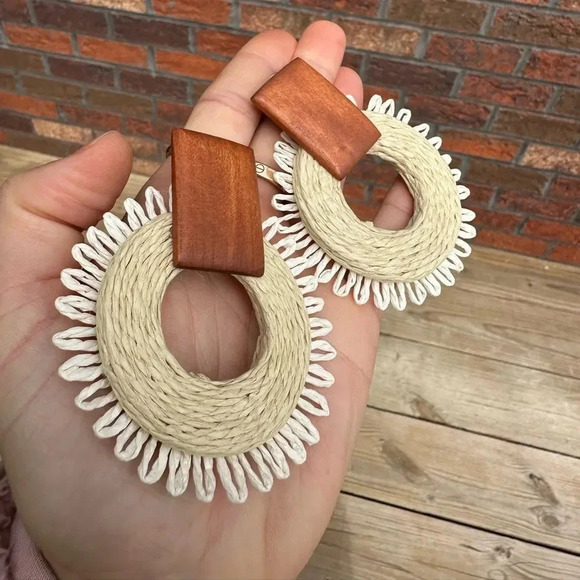 Zara Boho Rattan Earrings - Picture 7 of 7